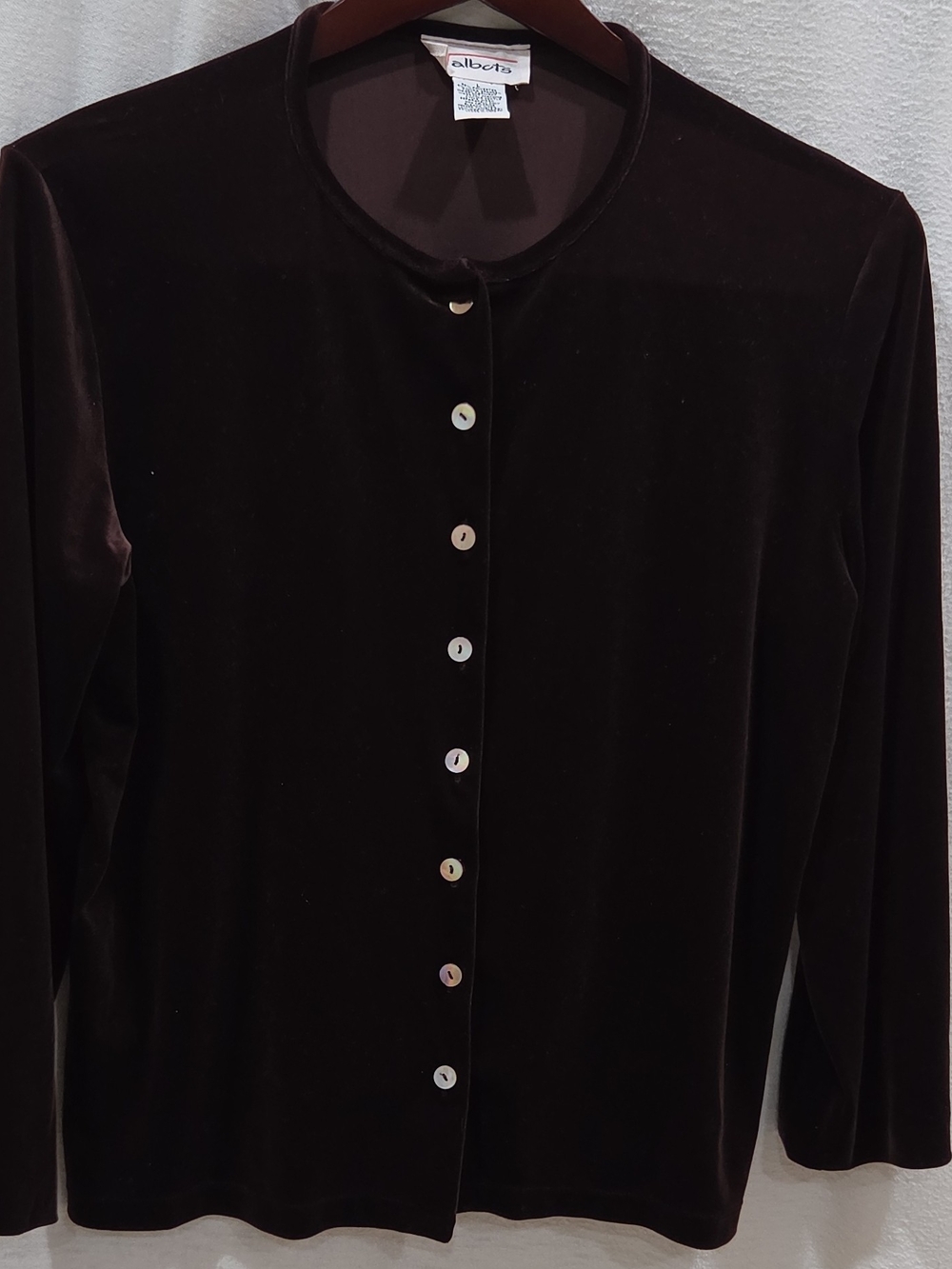 Talbots Womens L Brown Velvet Cardigan Sweater Button Front Round Neck